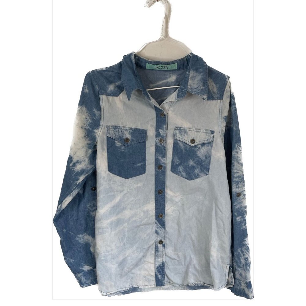 Tie Dyed Button Denim Shirt Long Sleeve Top Size M Karlie